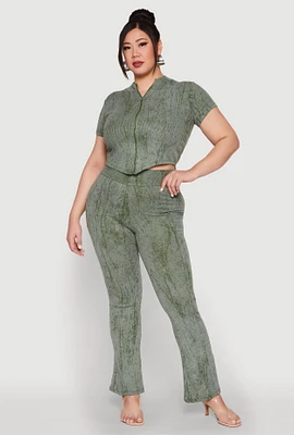 Womens Plus Size Mineral Wash Boot Cut Pants, Green, Size 1X