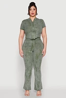 Womens Plus Size Mineral Wash Boot Cut Pants, Green, Size 1X