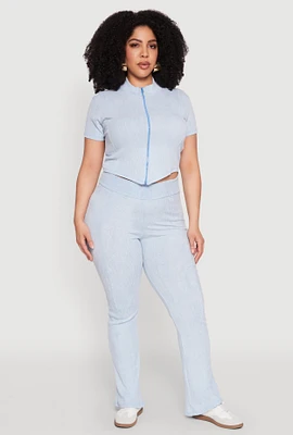 Womens Plus Mineral Wash Boot Cut Pants, Blue,