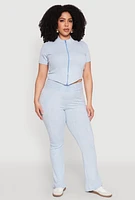 Womens Plus Mineral Wash Boot Cut Pants, Blue,