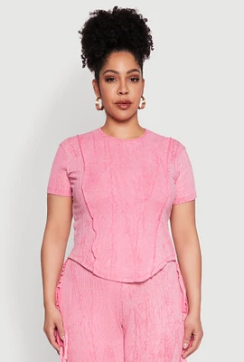 Womens Plus Size Mineral Wash Tee, Pink, Size 1X
