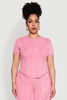 Womens Plus Size Mineral Wash Tee, Pink, Size 1X