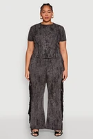 Womens Plus Size Mineral Wash Side Fringe Pants, Grey, Size 3X