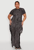 Womens Plus Size Mineral Wash Side Fringe Pants, Grey, Size 3X