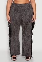 Womens Plus Size Mineral Wash Side Fringe Pants, Grey, Size 3X