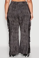 Womens Plus Size Mineral Wash Side Fringe Pants, Grey, Size 3X
