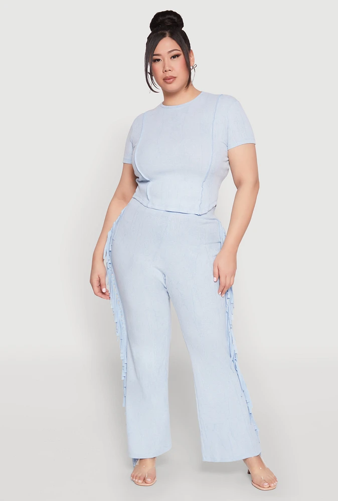 Womens Plus Mineral Wash Side Fringe Pants,