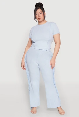 Womens Plus Mineral Wash Side Fringe Pants,