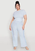 Womens Plus Mineral Wash Side Fringe Pants,