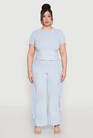 Womens Plus Mineral Wash Side Fringe Pants,