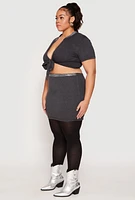 Womens Plus Size Rhinestone Collar Tie Front Top, Grey, Size 2X