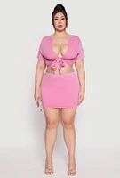 Womens Plus Size Rhinestone Collar Tie Front Top, Pink, Size 3X