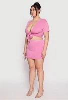 Womens Plus Size Rhinestone Collar Tie Front Top, Pink, Size 3X
