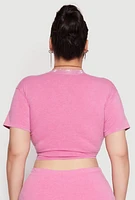Womens Plus Size Rhinestone Collar Tie Front Top, Pink, Size 3X