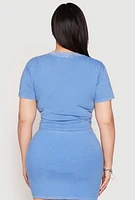 Womens Plus Rhinestone Collar Tie Front Top,