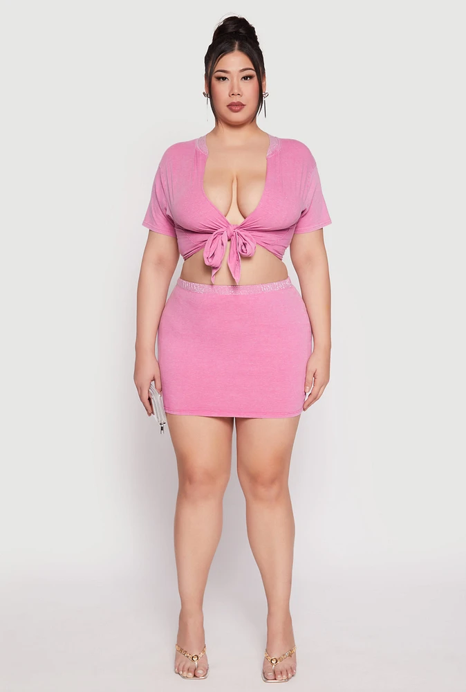 Womens Plus Size Rhinestone Waist Mini Skirt, Pink, Size 3X