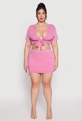 Womens Plus Size Rhinestone Waist Mini Skirt, Pink, Size 3X
