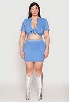 Womens Plus Rhinestone Waist Mini Skirt, Blue,