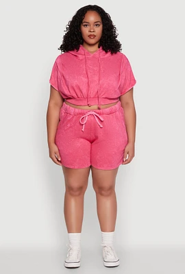 Womens Plus Size Trendy Fleece High Waist Drawstring Sweatshorts, Pink, Size 2X