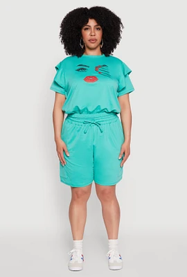 Womens Plus Drawstring Cargo Sweatshorts,
