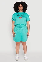 Womens Plus Size Drawstring Cargo Sweatshorts, Green, Size 3X