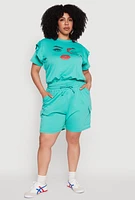 Womens Plus Drawstring Cargo Sweatshorts,