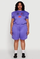 Womens Plus Size Drawstring Cargo Sweatshorts, Purple, Size 1X