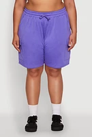 Womens Plus Size Drawstring Cargo Sweatshorts, Purple, Size 1X