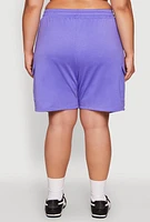 Womens Plus Size Drawstring Cargo Sweatshorts, Purple, Size 1X