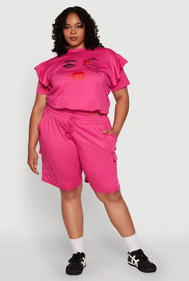 Womens Plus Drawstring Cargo Sweatshorts, 3X