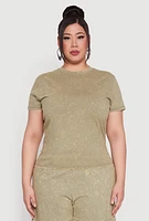 Womens Plus Size Mineral Wash Short Sleeve Tee, Green, Size 1X