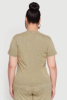 Womens Plus Size Mineral Wash Short Sleeve Tee, Green, Size 1X