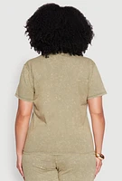 Womens Plus Size Mineral Wash Short Sleeve Tee, Green, Size 1X