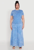 Womens Plus Size Mineral Wash Short Sleeve Tee, Blue, Size 1X