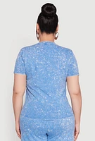 Womens Plus Size Mineral Wash Short Sleeve Tee, Blue, Size 1X
