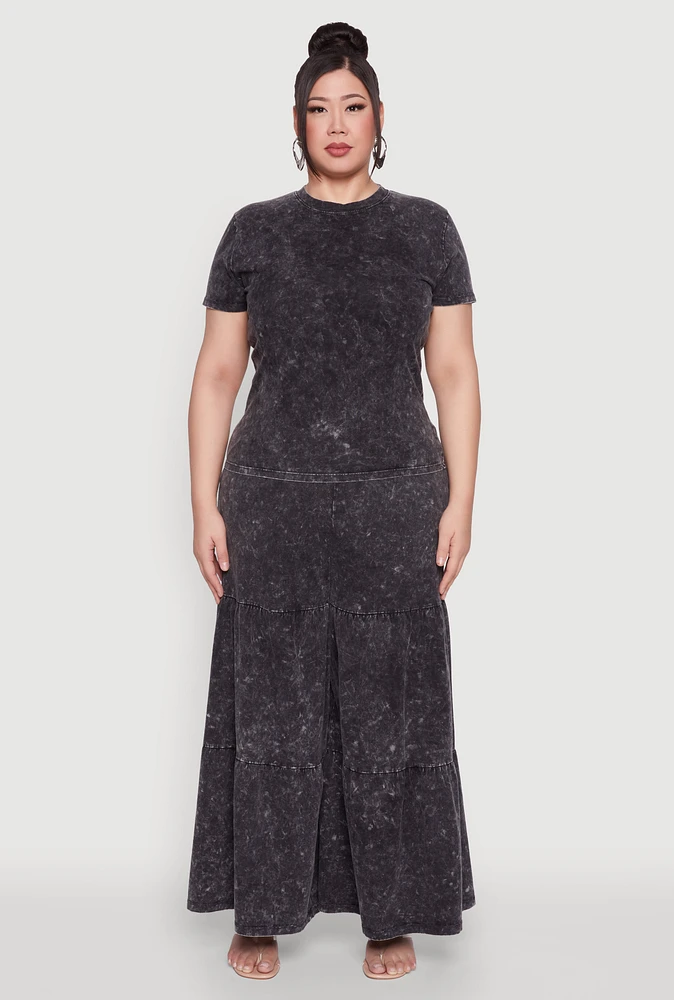Womens Plus Mineral Wash Tiered Palazzo Pants,