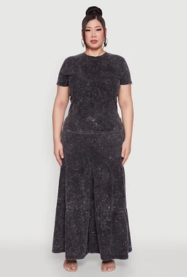 Womens Plus Mineral Wash Tiered Palazzo Pants,