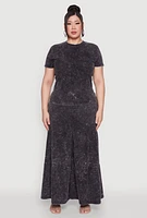 Womens Plus Mineral Wash Tiered Palazzo Pants,