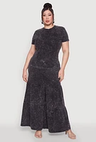 Womens Plus Mineral Wash Tiered Palazzo Pants,