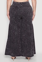 Womens Plus Mineral Wash Tiered Palazzo Pants,