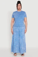 Womens Plus Size Mineral Wash Tiered Palazzo Pants, Blue, Size 3X