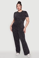Womens Plus Mineral Wash Ribbed Knit Top,