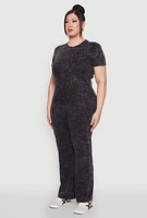 Womens Plus Mineral Wash Ribbed Knit Top,