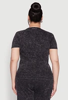 Womens Plus Mineral Wash Ribbed Knit Top,