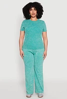 Womens Plus Mineral Wash Ribbed Knit Top, Green,