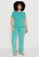 Womens Plus Mineral Wash Ribbed Knit Top, Green,