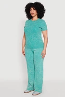 Womens Plus Mineral Wash Ribbed Knit Top, Green,