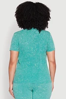 Womens Plus Mineral Wash Ribbed Knit Top, Green,