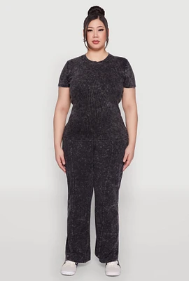 Womens Plus Size Mineral Wash Pintuck Pants, Black, Size 2X