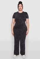 Womens Plus Size Mineral Wash Pintuck Pants, Black, Size 2X